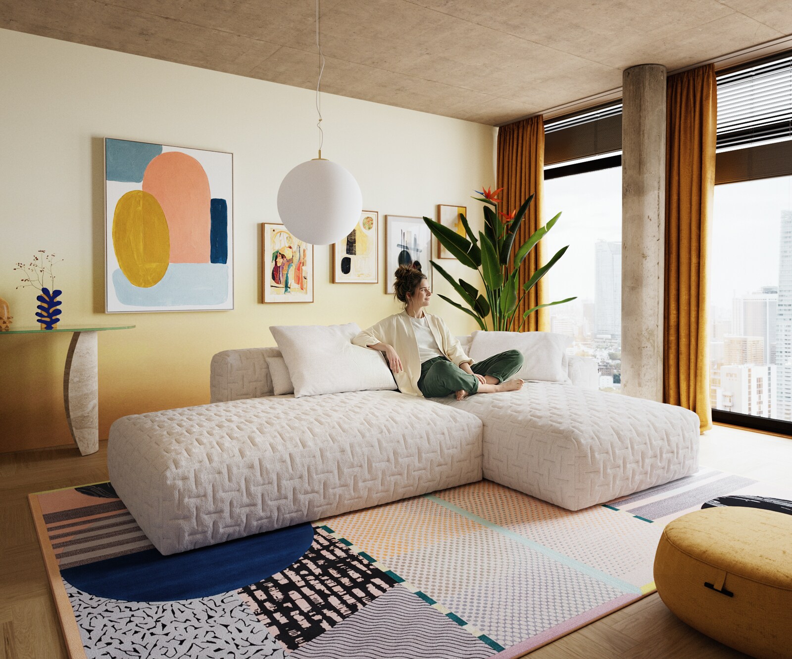 Ъглов диван Freestyle 310x200 cm Bouclé Soft Beige Quilted