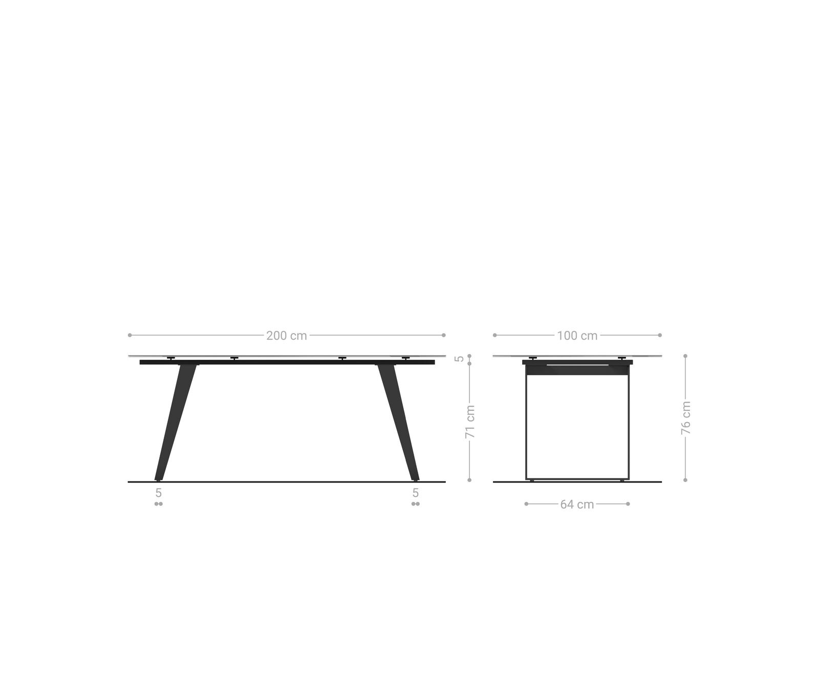 Маса 200x100 Keramik Laminam® Nero Greco Антрацит Метал под ъгъл Черен Edge 7