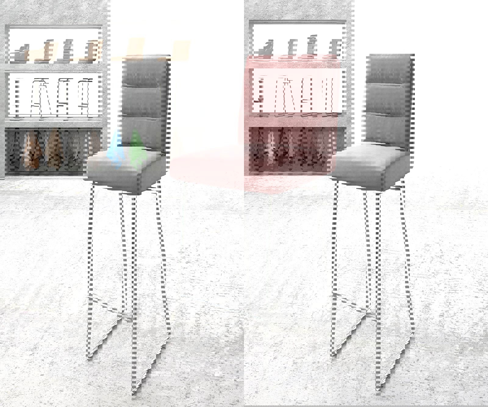 Барстол Pela-Flex кадифена роза основа от неръждаема стомана 1