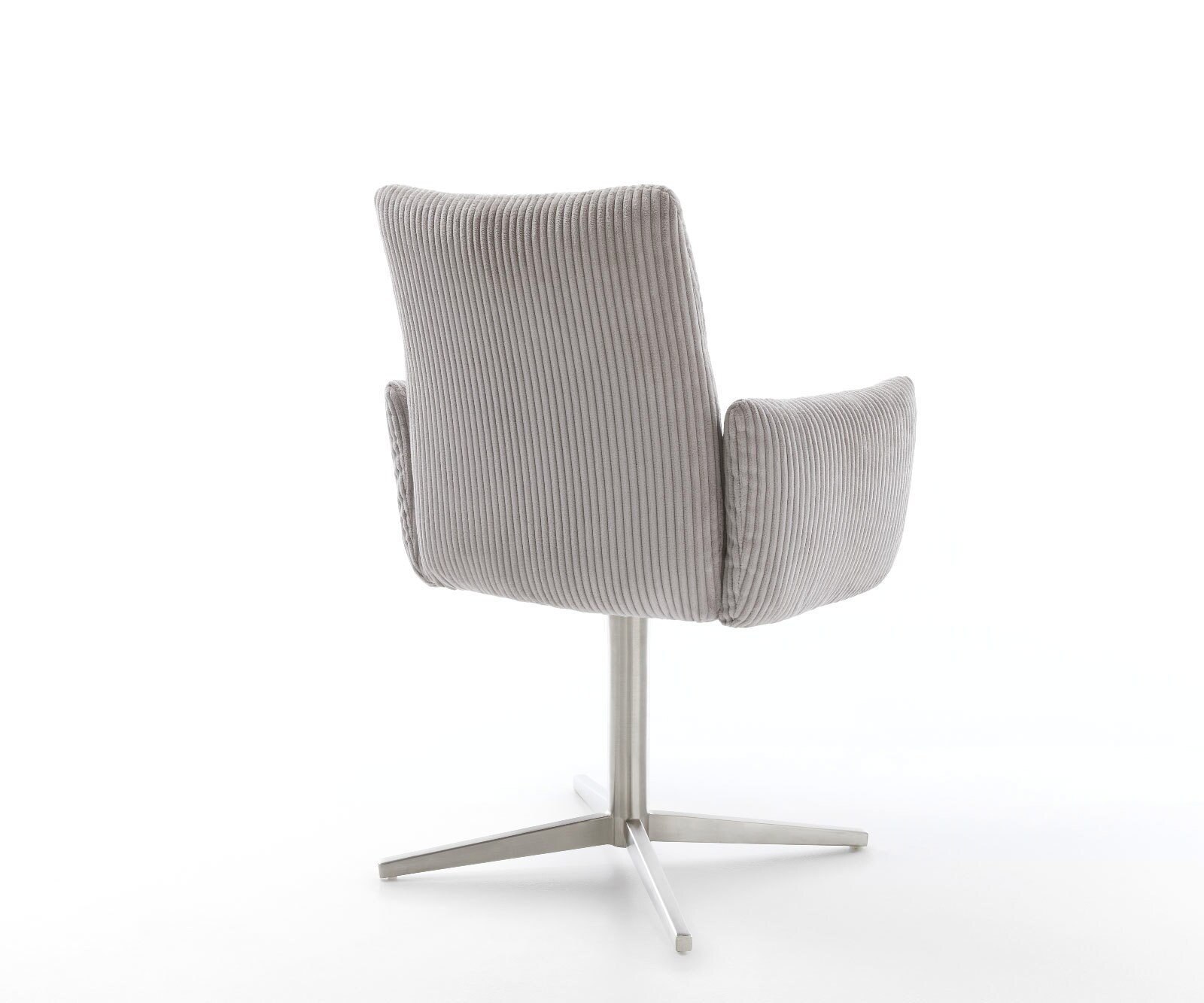 Врътящ се стол с подлакътници Корд СребристСив Офис основа Неръждаема стомана 360° въртящ се Покет пружина Jova-Flex 5