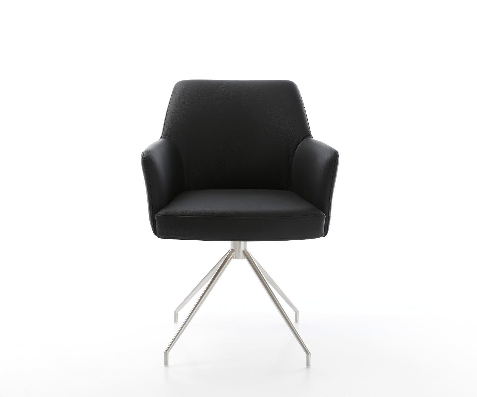 Врътящ се стол с подлакътници Естествена кожа Черен Конус крак кръгъл Неръждаема стомана 180° въртящ се Покет пружина Xana-Flex 2