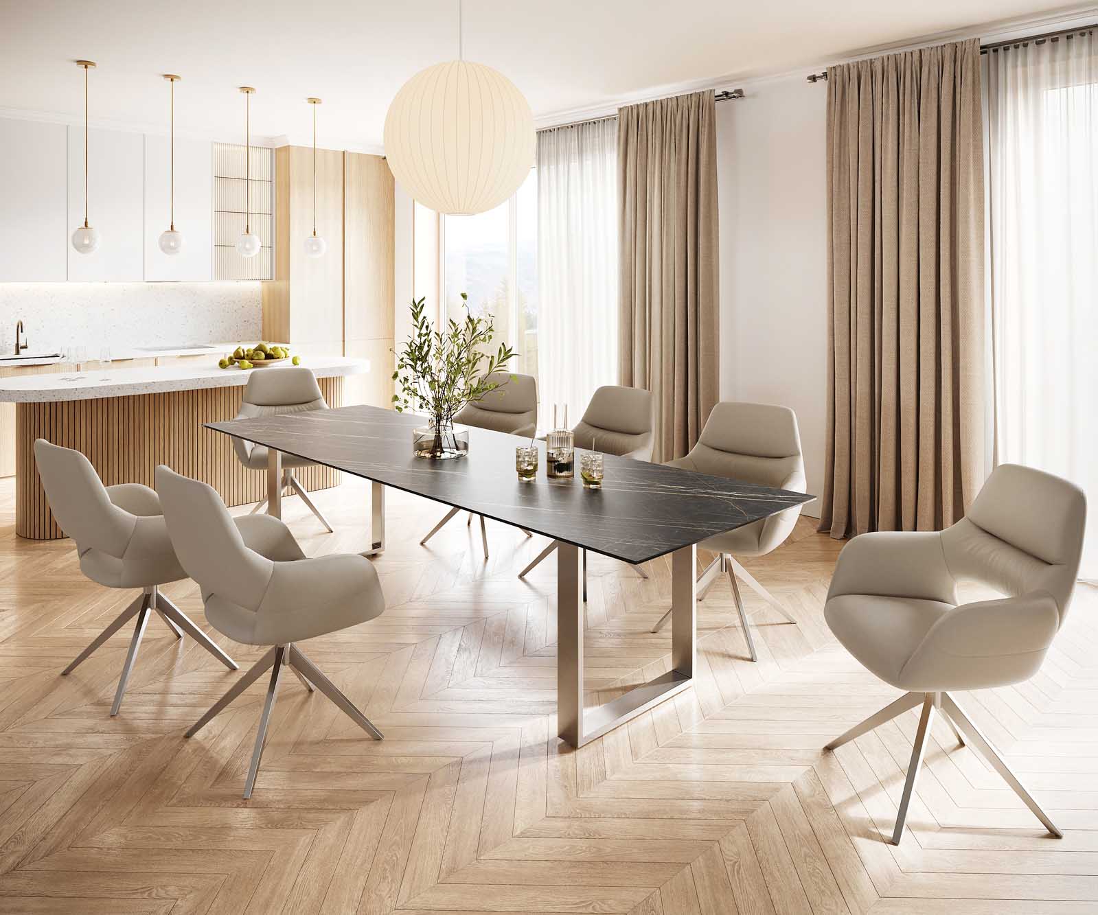 Маса 300x100 Keramik Laminam® Noir Desir Кафяв Неръждаема стомана Тесен профил Edge 5