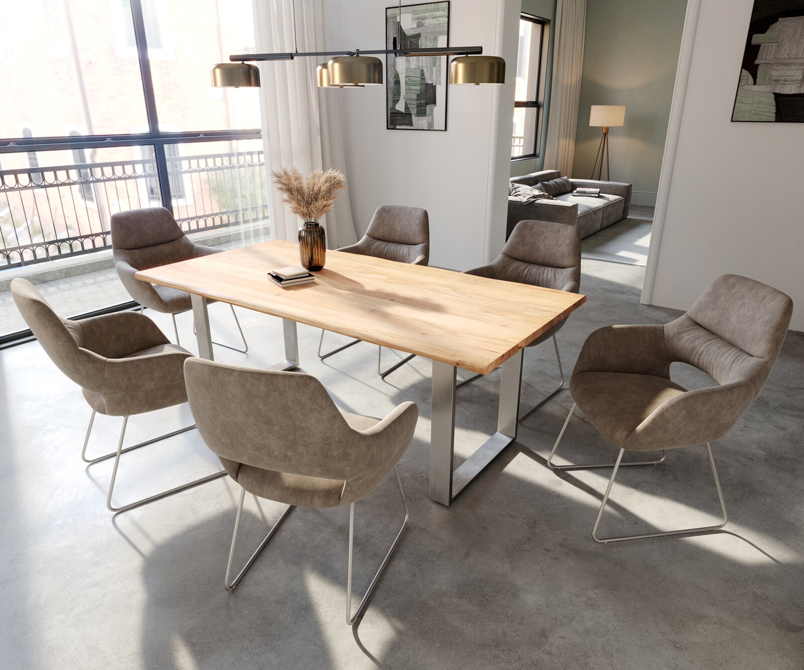 Стол с подлакътници Таупе Винтидж Извити крака Неръждаема стомана Yago-Flex 4