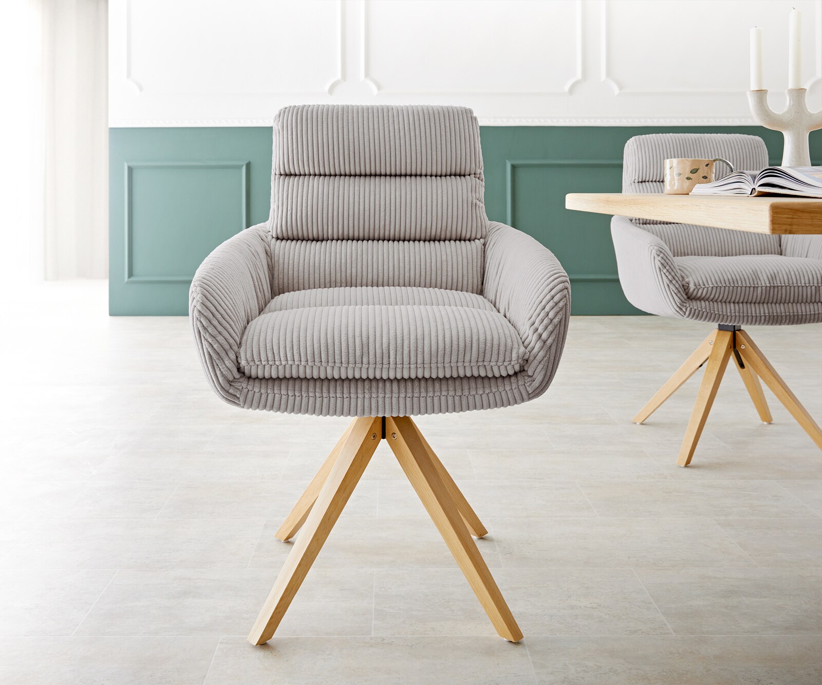 Врътящ се стол с подлакътници Корд СребристСив Дървена рамка  180° въртящ се Abelia-Flex 1 Врътящ се стол с подлакътници Корд СребристСив Дървена рамка  180° въртящ се Abelia-Flex 1