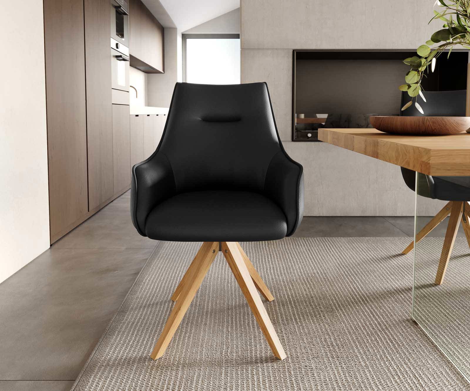 Врътящ се стол с подлакътници Естествена кожа Черен Дървена рамка  Натурал 180° въртящ се Покет пружина Alja-Flex 1 Врътящ се стол с подлакътници Естествена кожа Черен Дървена рамка  Натурал 180° въртящ се Покет пружина Alja-Flex 1