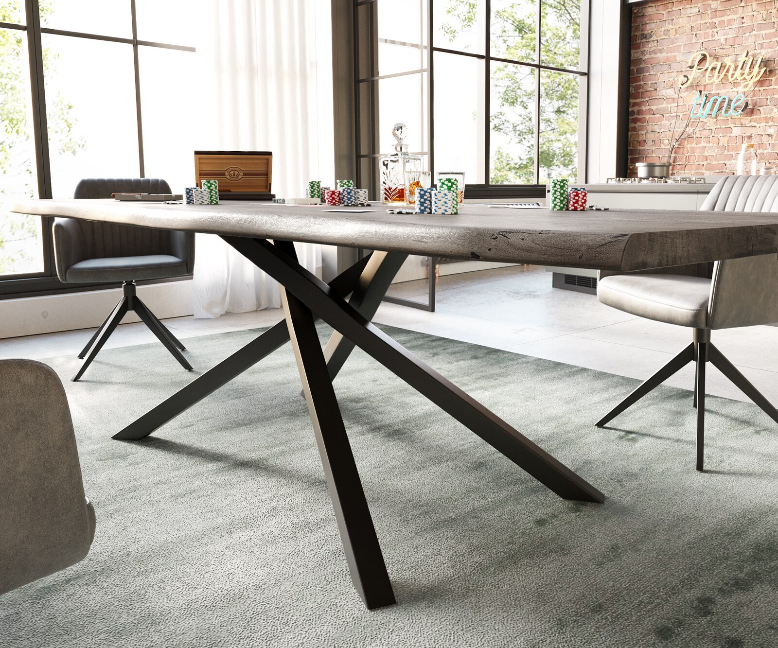 Маса 260x100 Акация Платинен цвят КръстРамка Правоъгълник Черен Edge 3