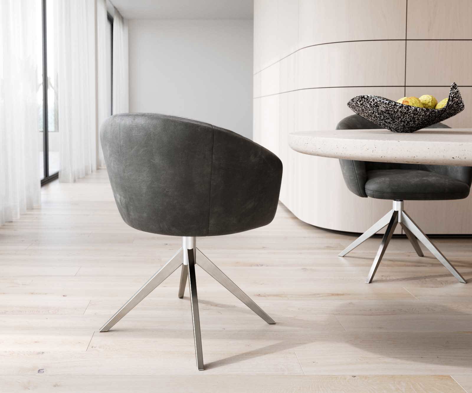 Врътящ се стол с подлакътници Антрацит Винтидж Конус крак плосък Неръждаема стомана 360° въртящ се Покет пружина Caja-Flex 5 Врътящ се стол с подлакътници Антрацит Винтидж Конус крак плосък Неръждаема стомана 360° въртящ се Покет пружина Caja-Flex 5