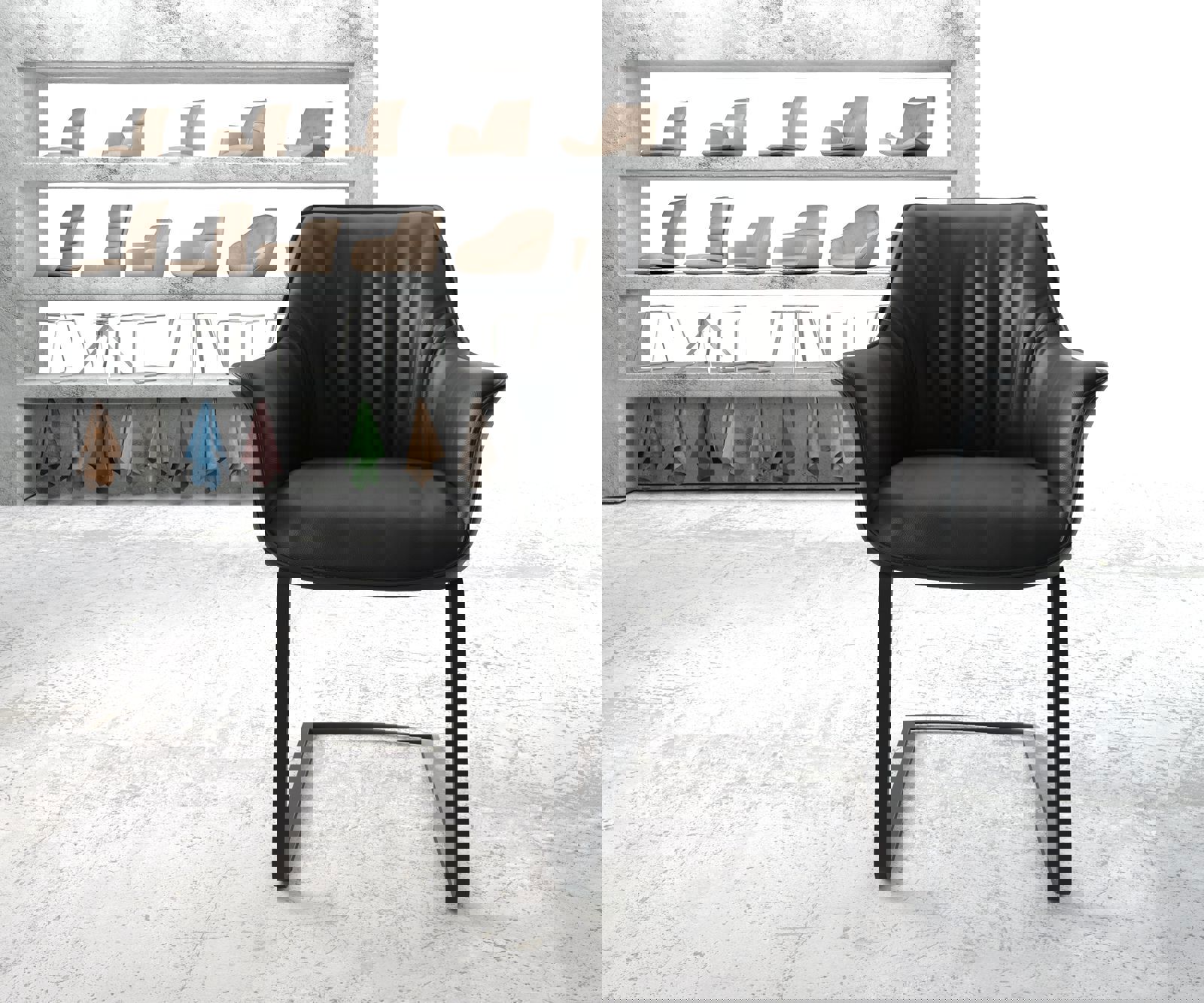 Люлеещ стол с подлакътници Естествена кожа Черен Конзолен крак плосък Черен Keila-Flex 2