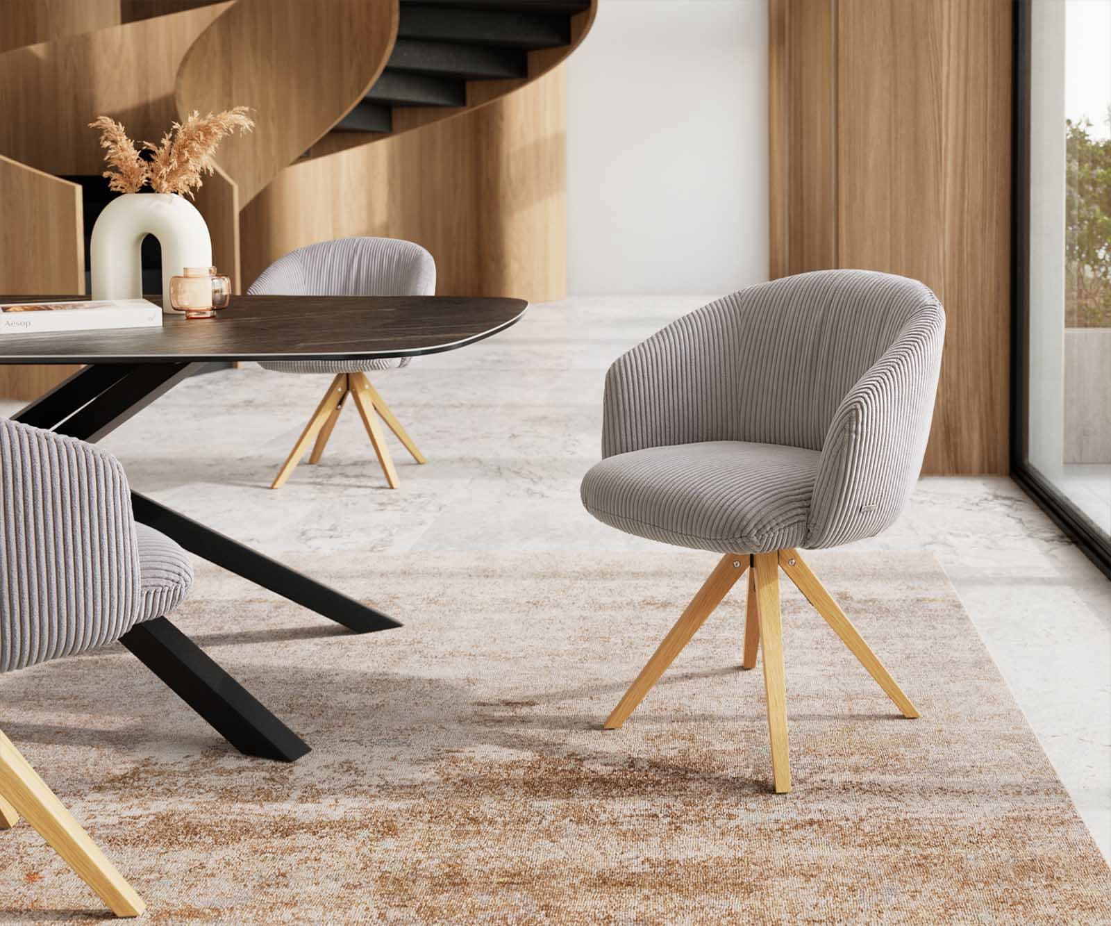 Врътящ се стол с подлакътници Корд СребристСив Дървена рамка  Натурал 180° въртящ се Покет пружина Caja-Flex Врътящ се стол с подлакътници Корд СребристСив Дървена рамка  Натурал 180° въртящ се Покет пружина Caja-Flex