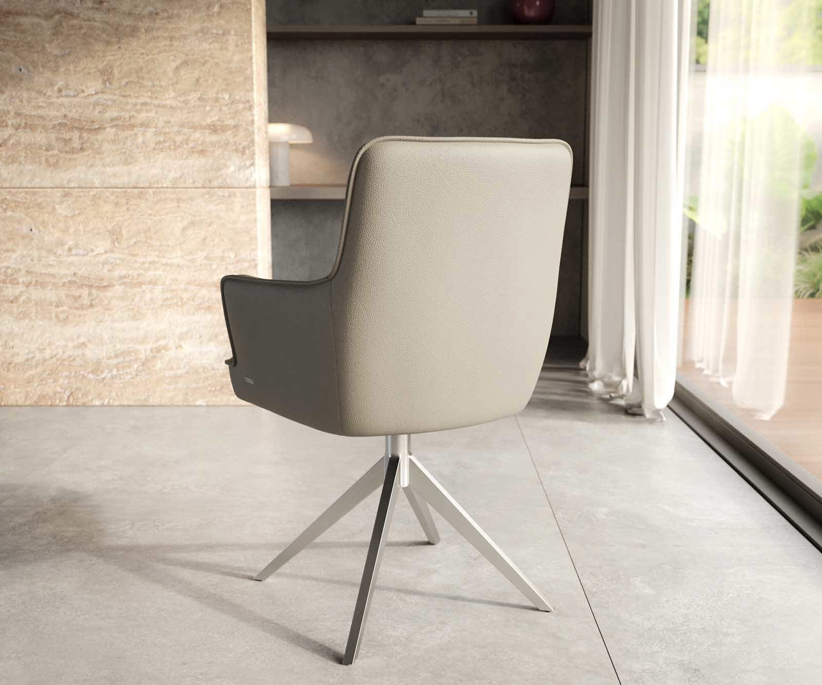 Врътящ се стол с подлакътници Естествена кожа Сиво-Кафяв Конус крак плосък Неръждаема стомана 360° въртящ се Покет пружина Heira-Flex 3 Врътящ се стол с подлакътници Естествена кожа Сиво-Кафяв Конус крак плосък Неръждаема стомана 360° въртящ се Покет пружина Heira-Flex 3