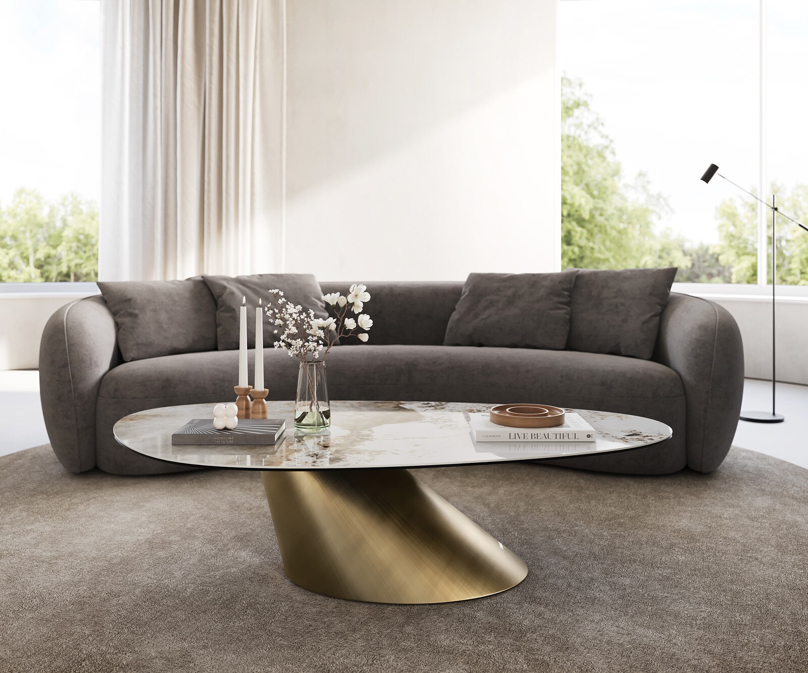 Edge Овална масичка за кафе 140x75 cm керамика Minas Melange Conis Metallic Gold 1