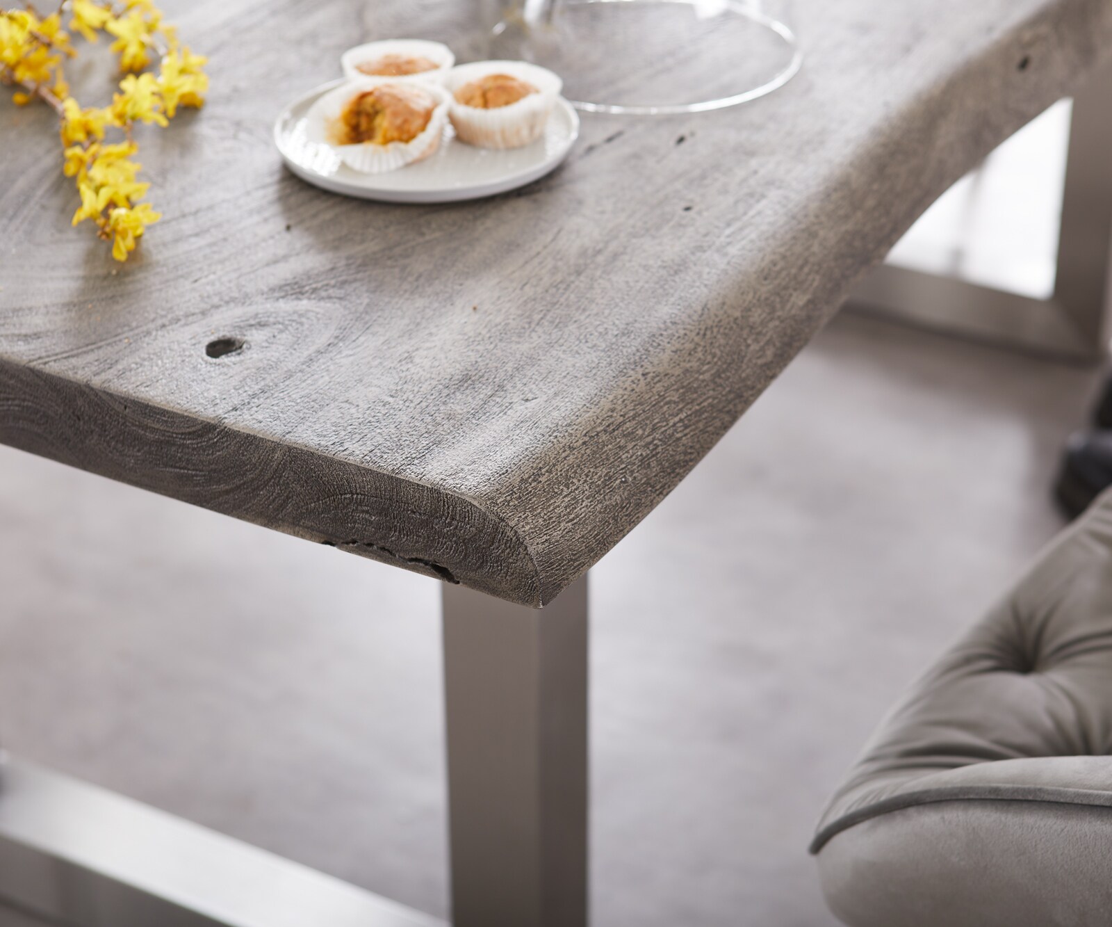 Маса 220x100cm XL Акация Платинен цвят Неръждаема стомана Широк профил Edge 6