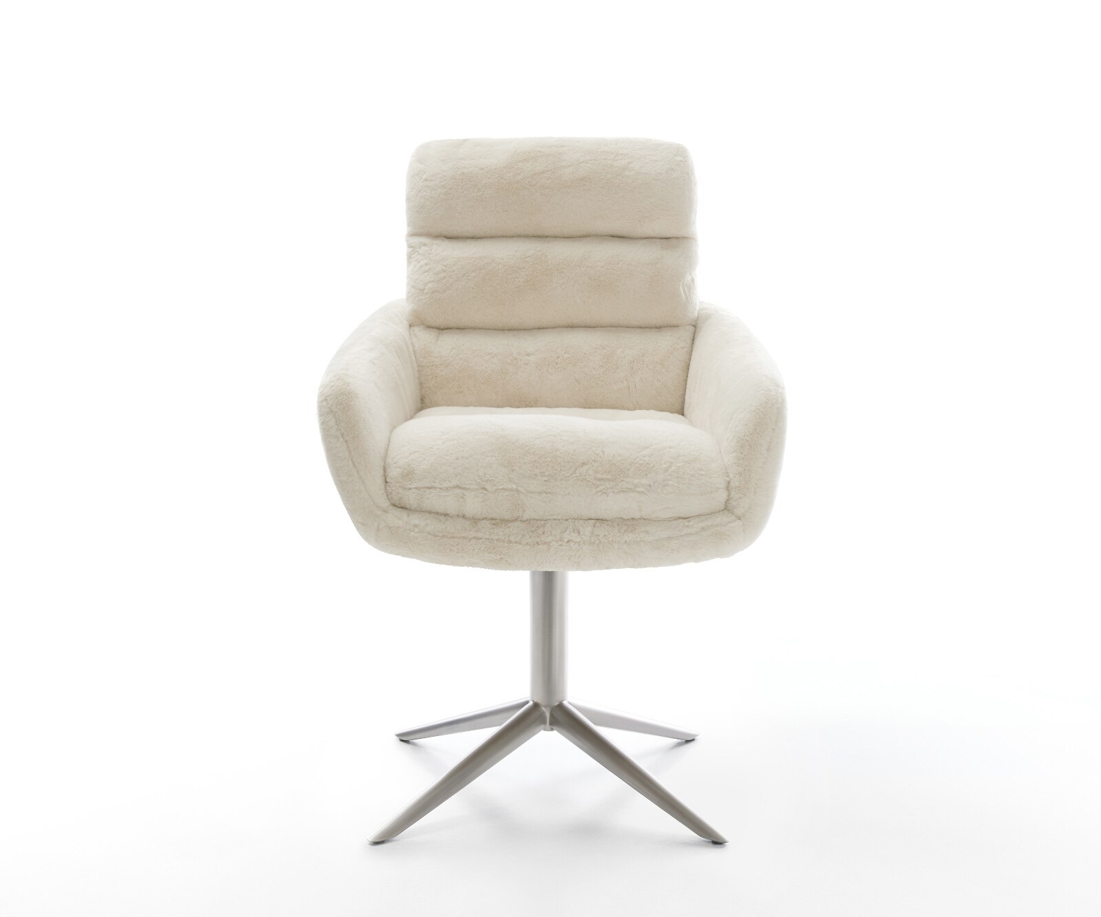 Въртящ се стол Abelia-Flex с подлакътници Плюшен крем-бял Основа от неръждаема стомана Въртене на 360° Люлееща се функция 2