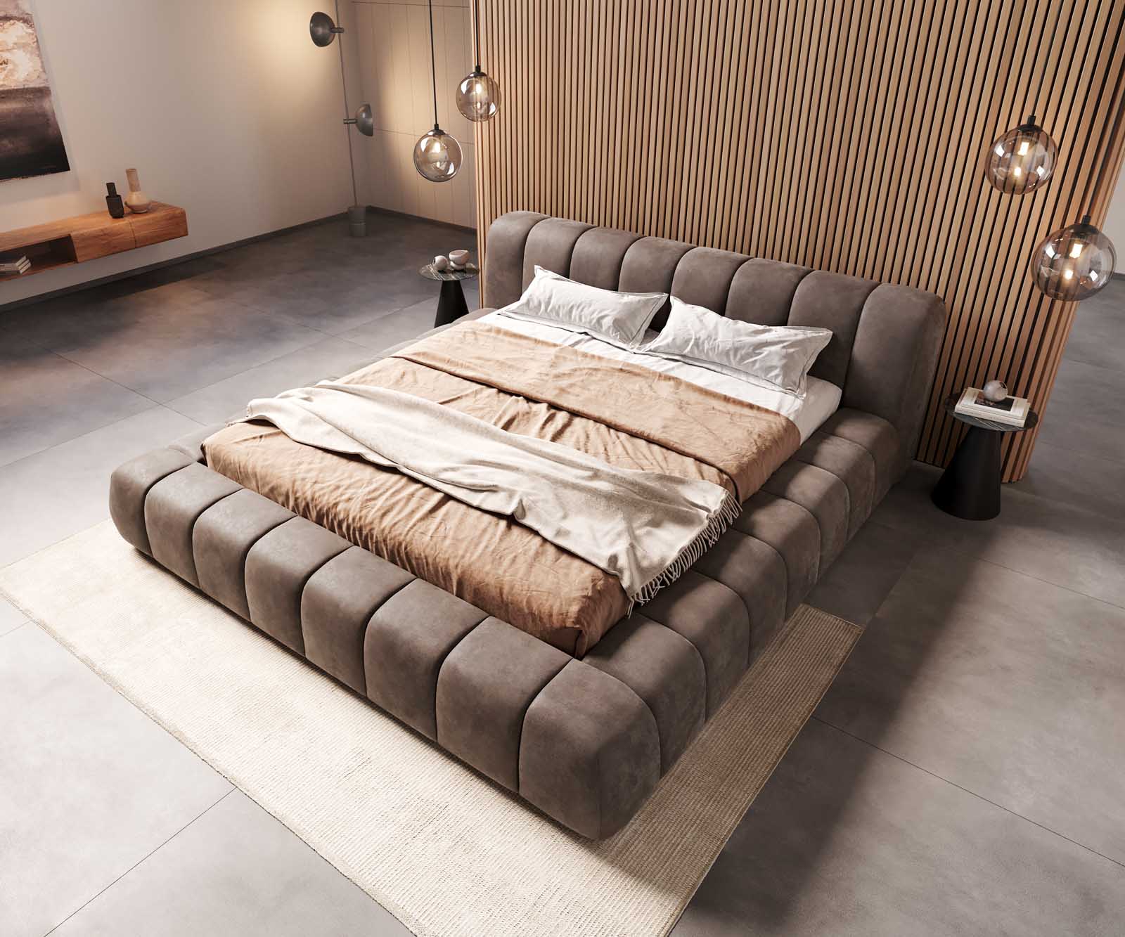 Тапицирано легло Cutio 180x200 cm микрофибър сив реколта 4
