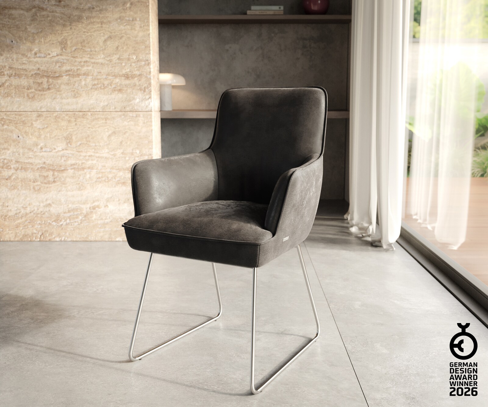 Стол Антрацит Винтидж Извити крака Неръждаема стомана Покет пружина Heira-Flex