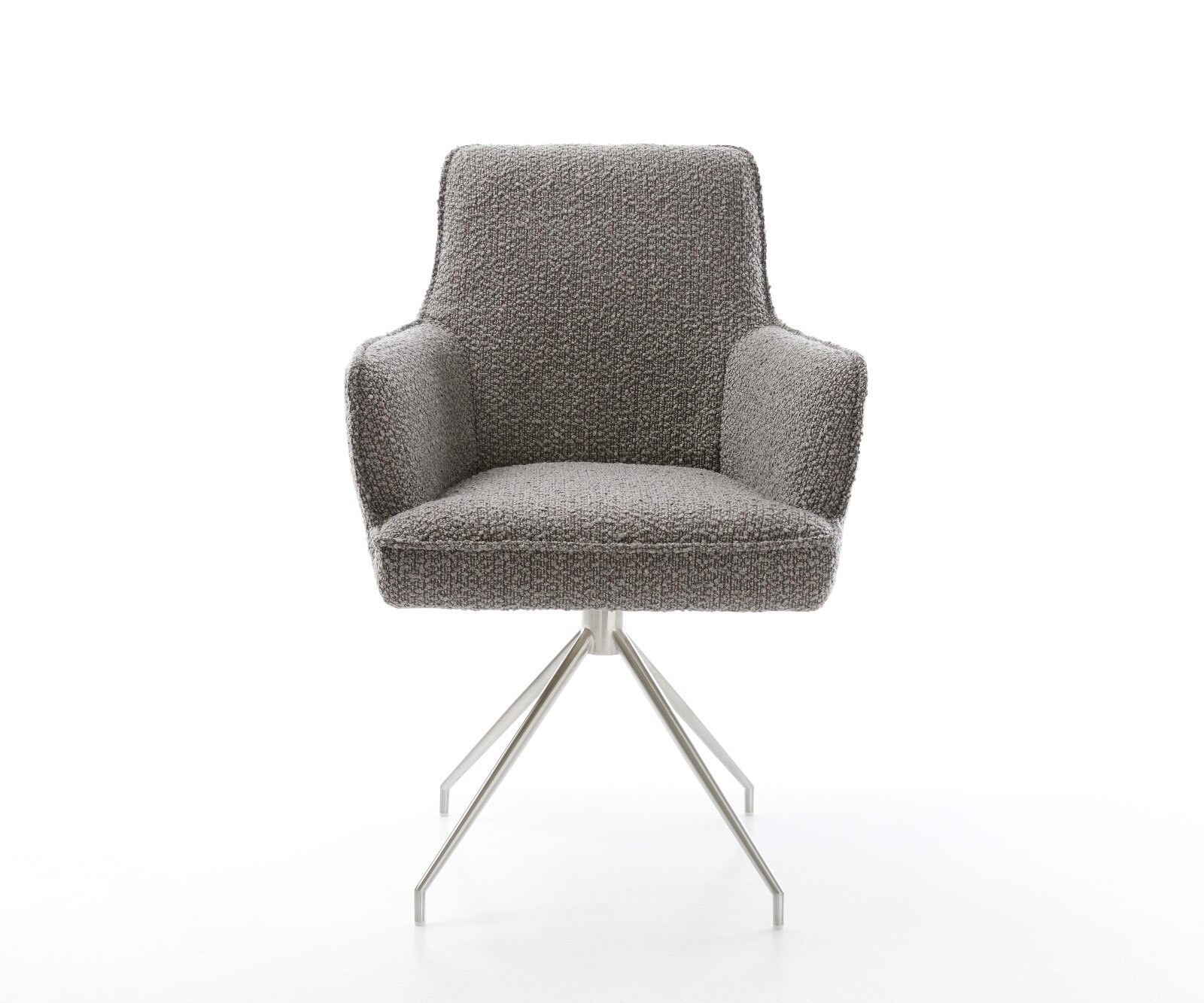 Врътящ се стол с подлакътници Букле СребристСив Конус крак кръгъл Неръждаема стомана 180° въртящ се Покет пружина Heira-Flex 2