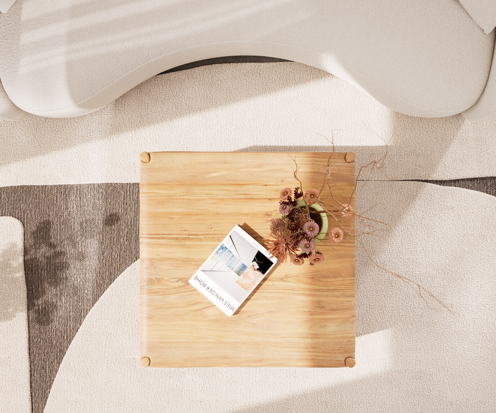 Масичка за кафе Simcha 90x90 cm естествена акация 1 рафт 3