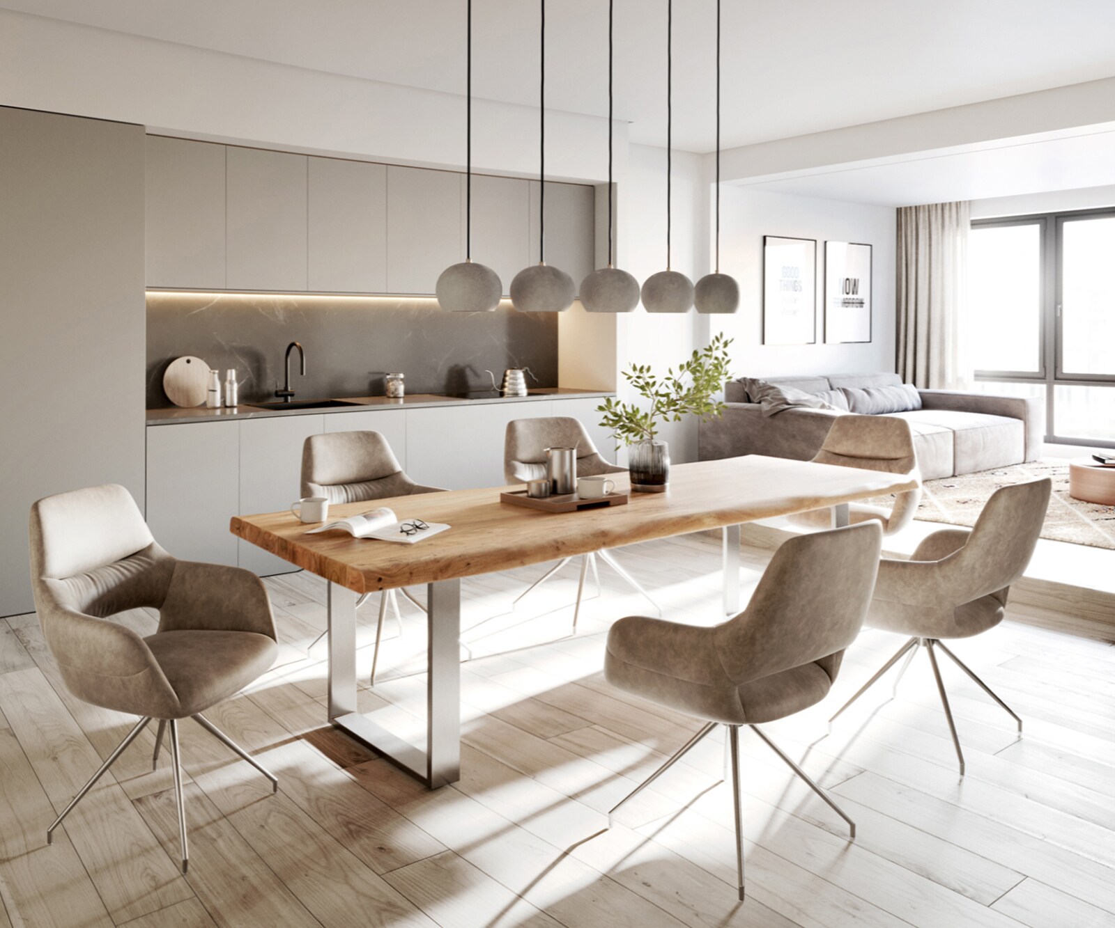 Маса 280x100cm XL Акация Натурал Неръждаема стомана Тесен профил Edge 5