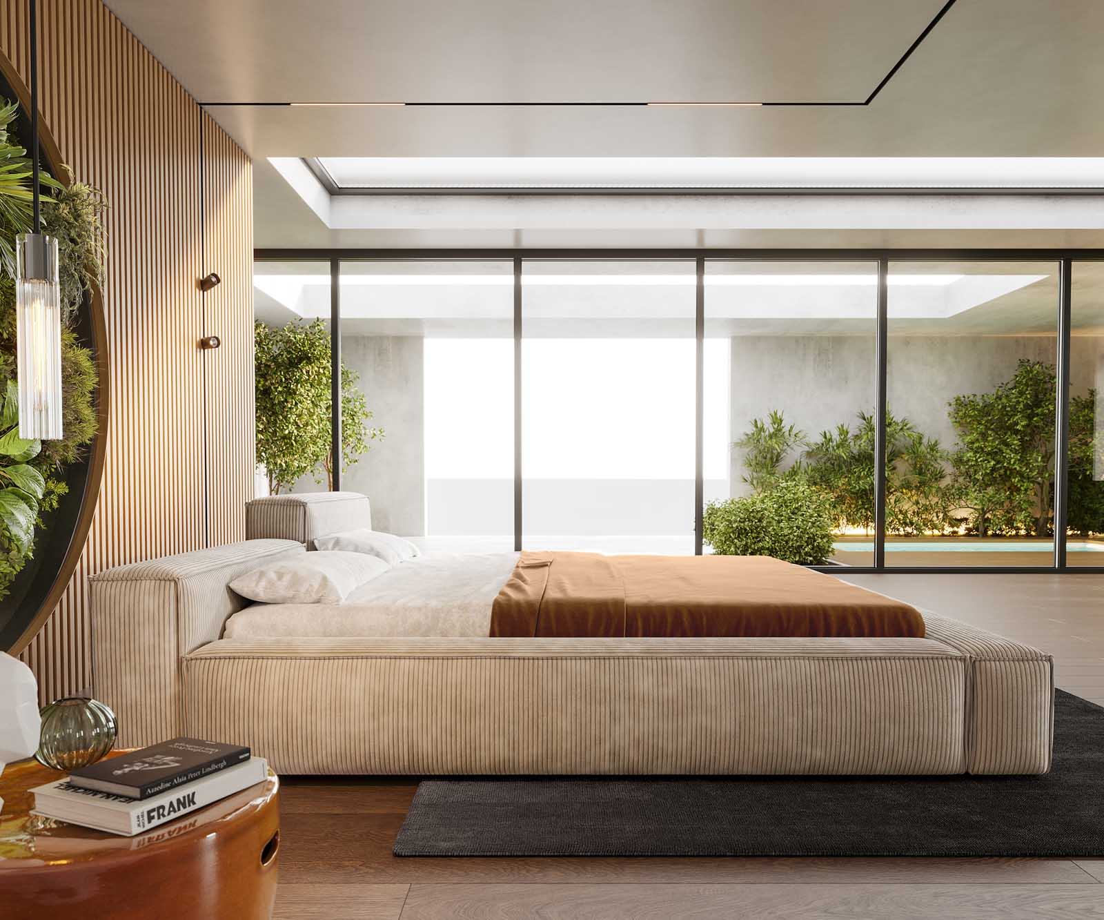 Тапицирано легло Kalinea 140x200 cm Cord бежово 4