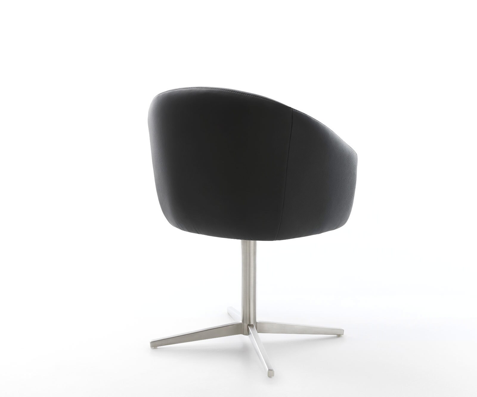 Врътящ се стол с подлакътници Естествена кожа Черен Офис основа Неръждаема стомана 360° въртящ се Покет пружина Caja-Flex 5