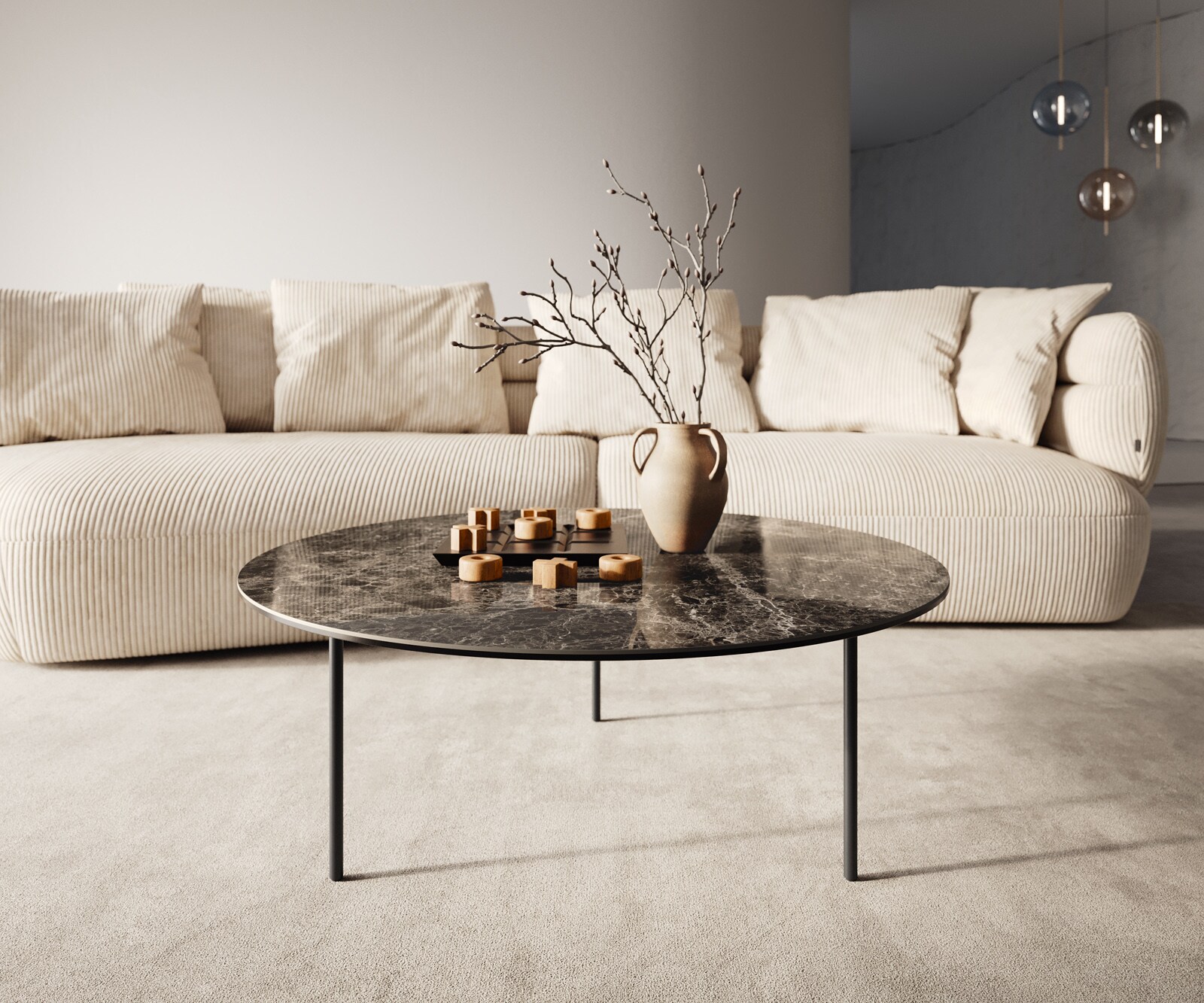 Масичка за кафе Edge Round 90x90 cm Ceramic Laminam® Emperador Extra Lucidato Dark brown Trive Metal Black 4