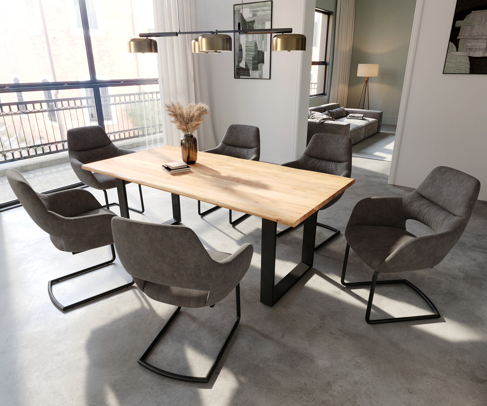 Люлеещ стол с подлакътници Антрацит Винтидж Конзолен крак кръгъл Черен Yago-Flex 4