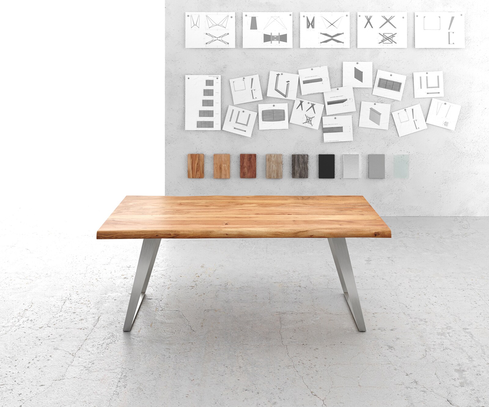 Маса 200x100cm XL Акация Натурал Неръждаема стомана Сребрист под ъгъл Edge 2