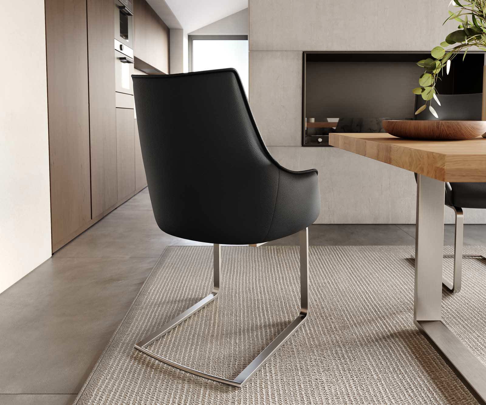 Люлеещ стол с подлакътници Естествена кожа Черен Конзолен крак плосък Неръждаема стомана Покет пружина Alja-Flex 5 Люлеещ стол с подлакътници Естествена кожа Черен Конзолен крак плосък Неръждаема стомана Покет пружина Alja-Flex 5