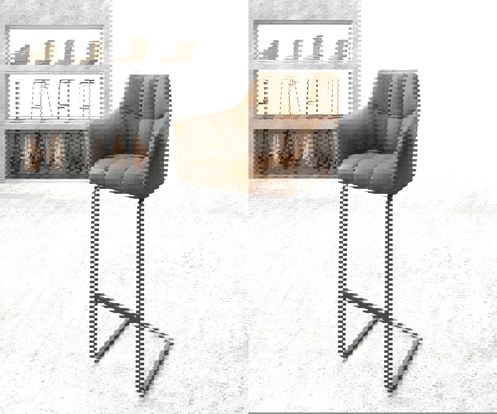 Бар стол Винтидж Кафяв Конзолен крак плосък Метал Yulo-Flex Бар стол Винтидж Кафяв Конзолен крак плосък Метал Yulo-Flex