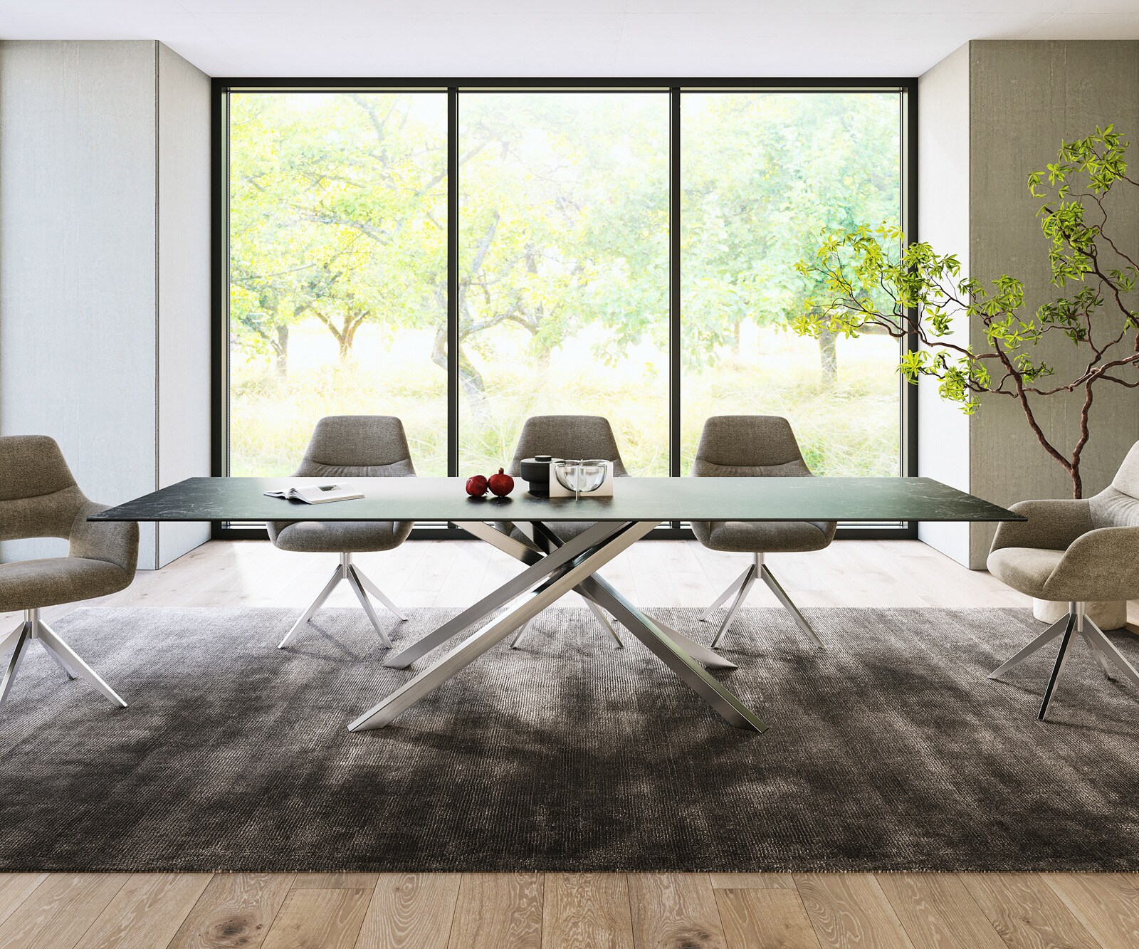 Маса 300x100cm Keramik Laminam®Nero Greco Антрацит КръстРамка Правоъгълник Неръждаема стомана Edge 1