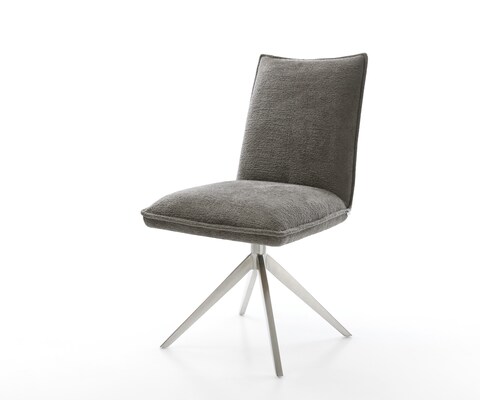 Въртящ се стол Lelio-Flex Bouclé Soft Mud Кръстосана рамка широка Неръждаема стомана Въртене на 360° Люлееща се функция Ядро от джобни пружини