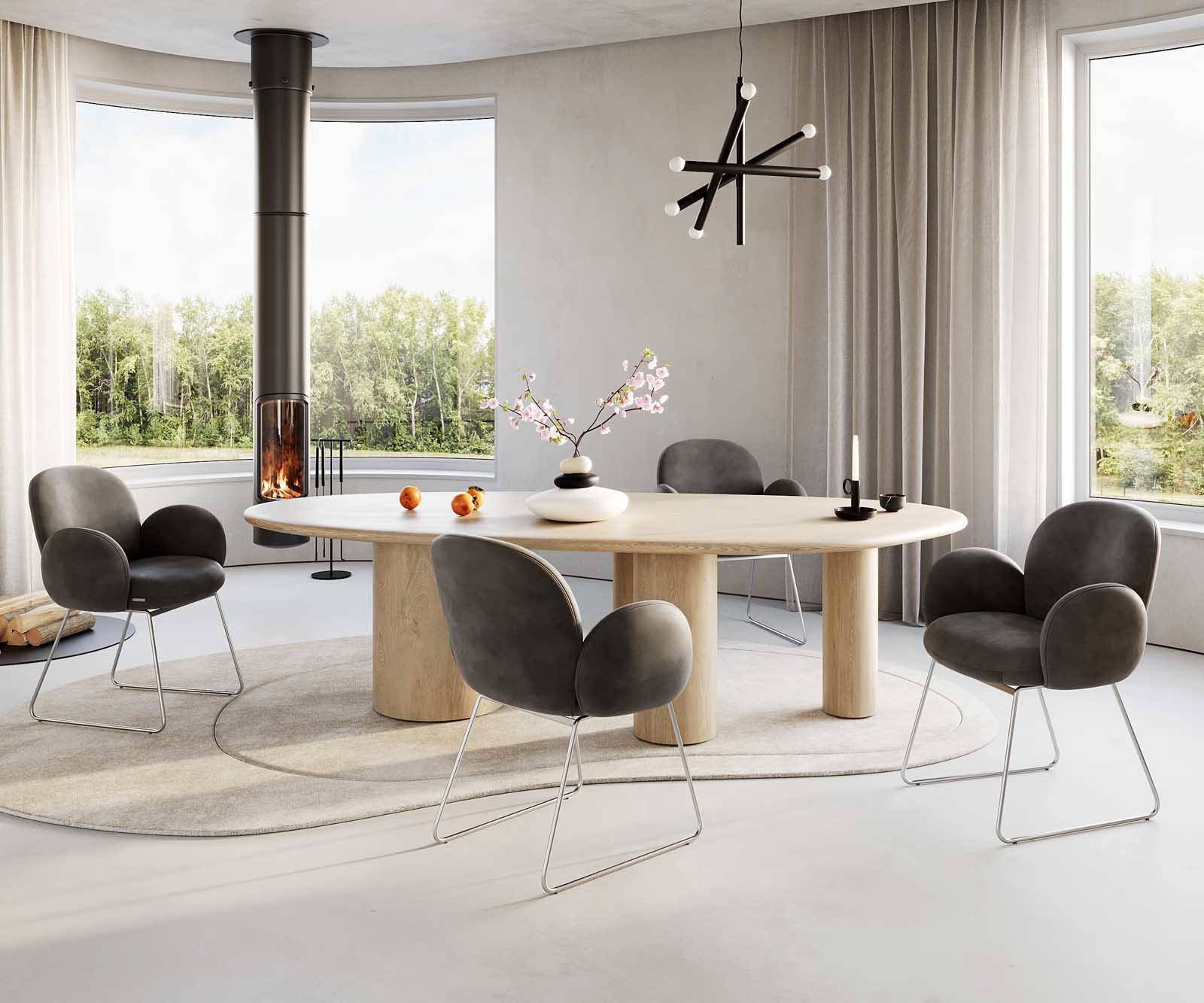 Стол Антрацит Винтидж Извити крака Неръждаема стомана Покет пружина Nube-Flex 5