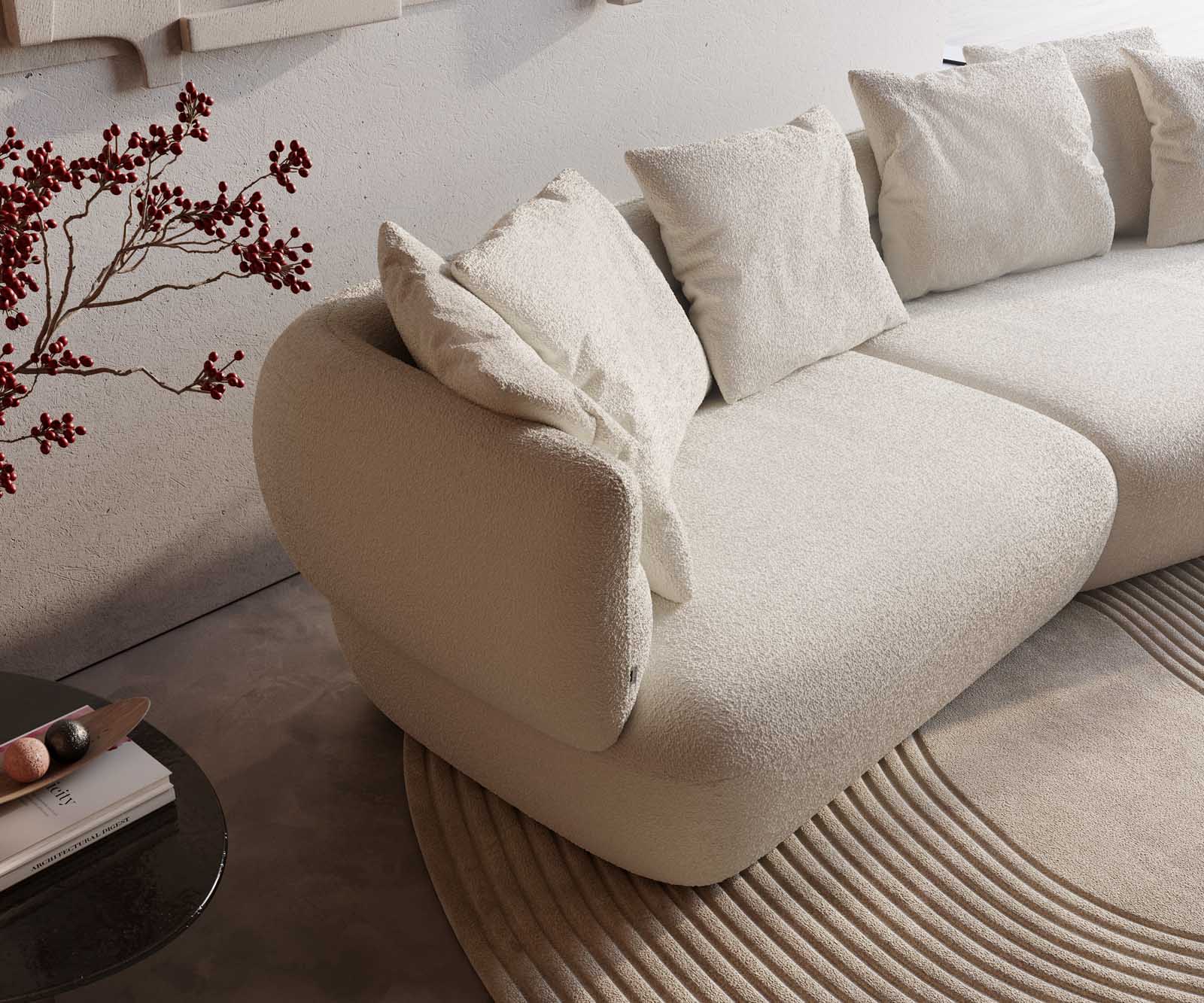 Диван Roya 320x140 cm Bouclé кремаво-бяло 4 Диван Roya 320x140 cm Bouclé кремаво-бяло 4