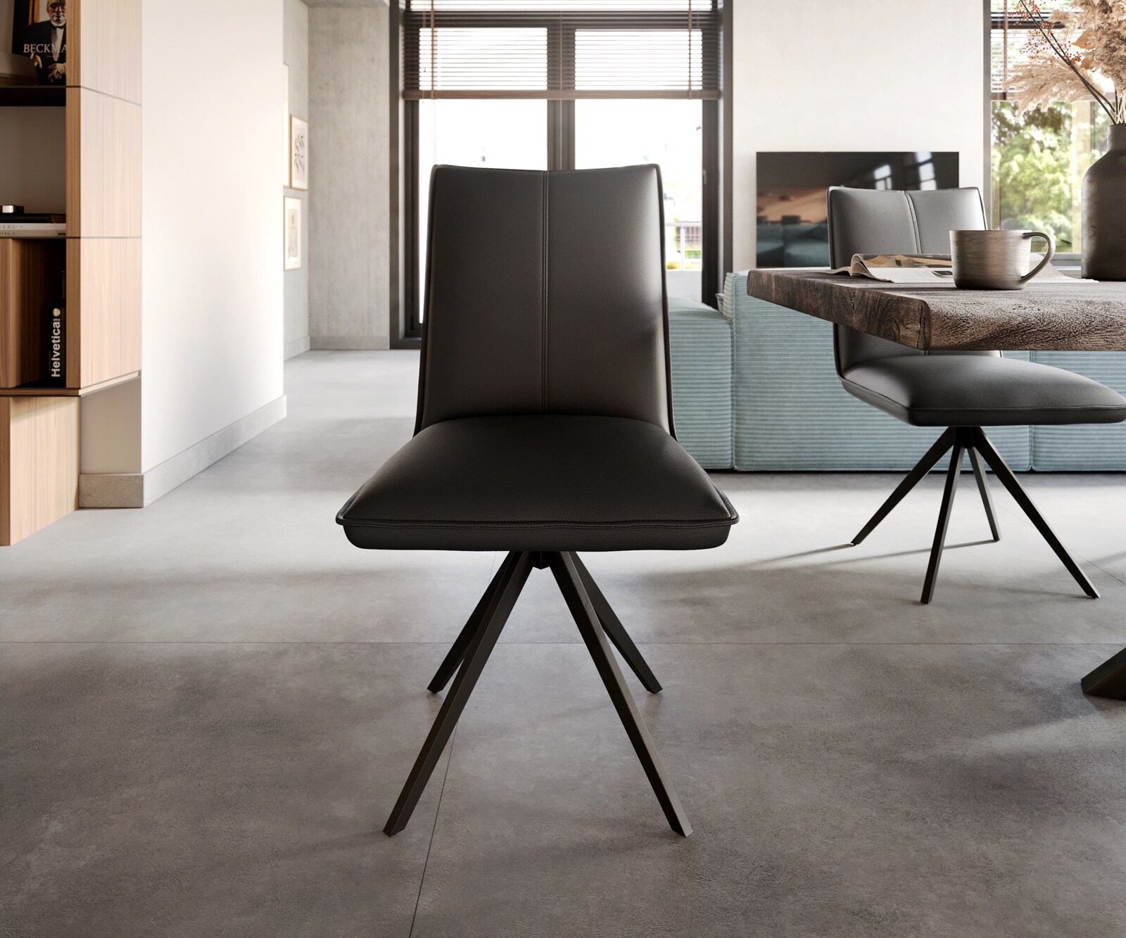 Врътящ се стол Естествена кожа Черен Конус крак плосък Черен 360° въртящ се Покет пружина Lelio-Flex 2