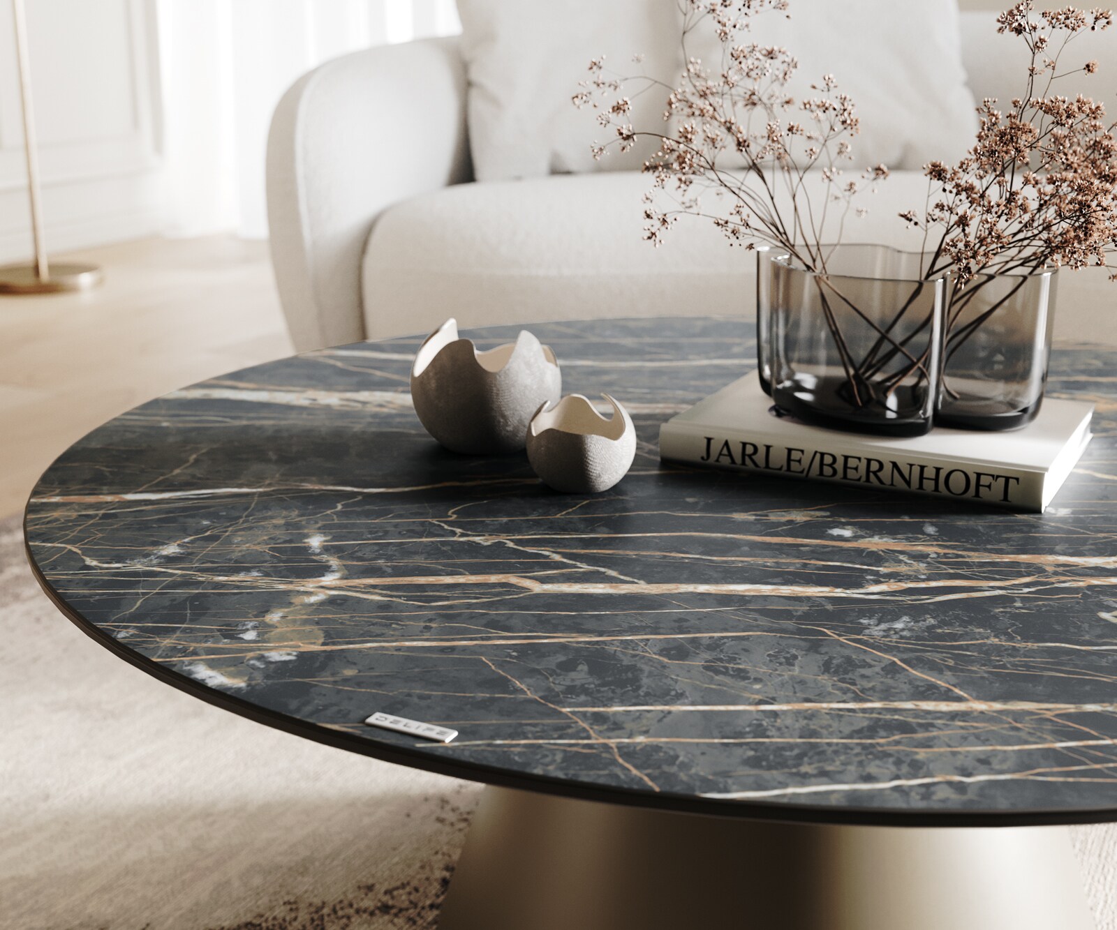 Холна маса 100x100 cm Керамика Laminam®Noir Desir Кафяв Основа Конична Ефектен финиш Titan Borna 6