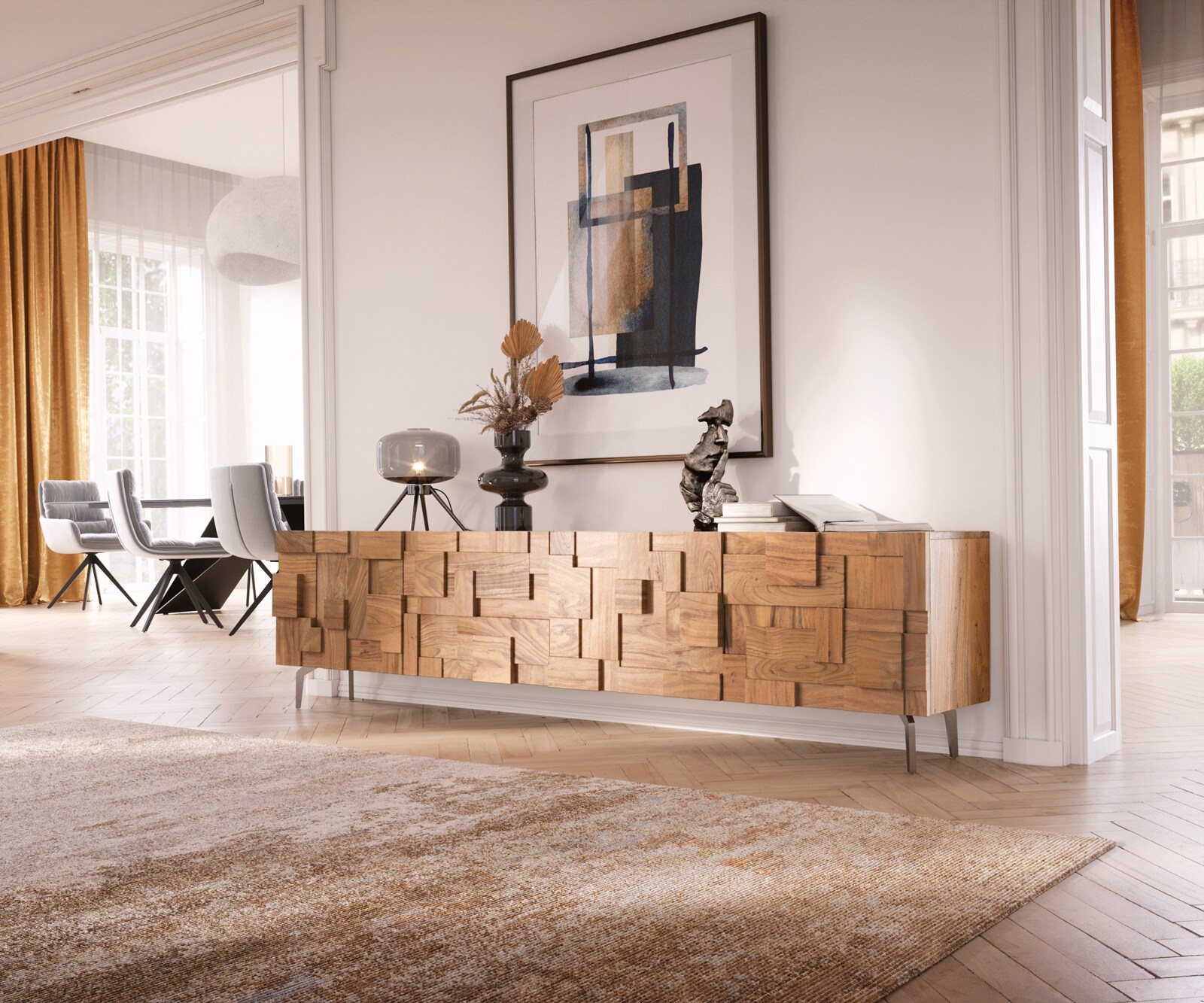 Нисък шкаф Puzzle натурал 5