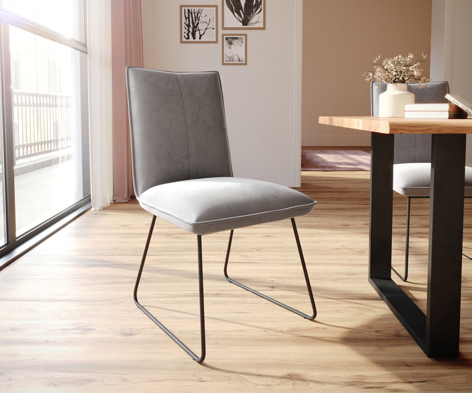 Трапезен стол Кадифе Сив Извити крака Черен  Покет пружина Lelio-Flex 1