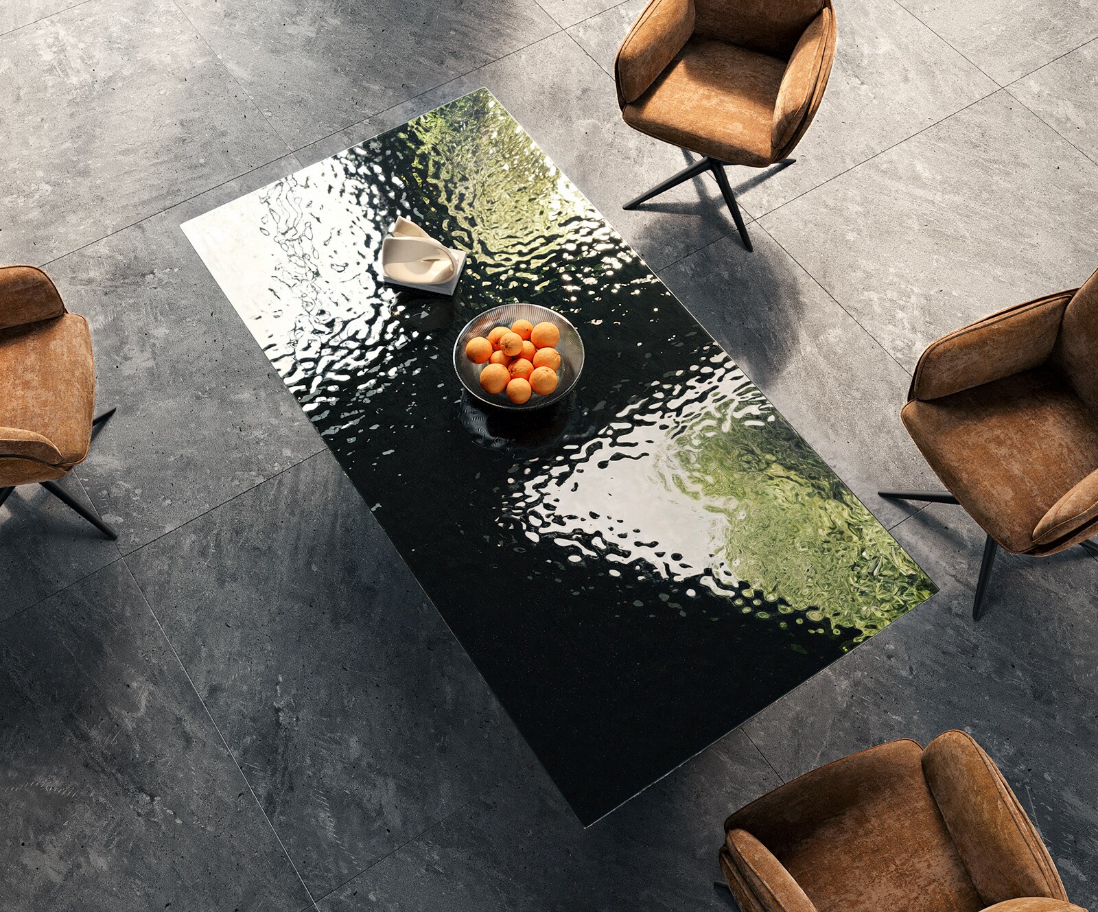 Трапезна маса Edge 200x100 релефно стъкло, опушено черно 3D дизайн метален ъгъл черен 4