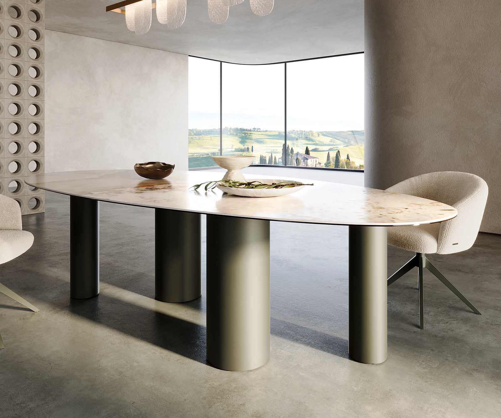 Маса Oval 280x130 Keramik Minas Melange Бял-Бежов Pilier Метал Ефектенфиниш Titan Edge 5