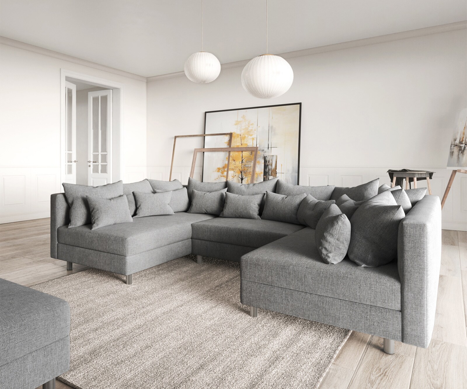 Жив пейзаж Светлосива модулна текстурирана тъкан Табуретка Clovis 1 Жив пейзаж Светлосива модулна текстурирана тъкан Табуретка Clovis 1