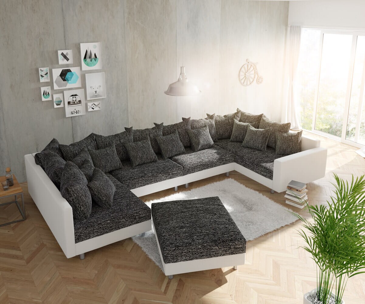 Холна гарнитура XL Бял Черен Табуретка Подлакътник Модулен Clovis