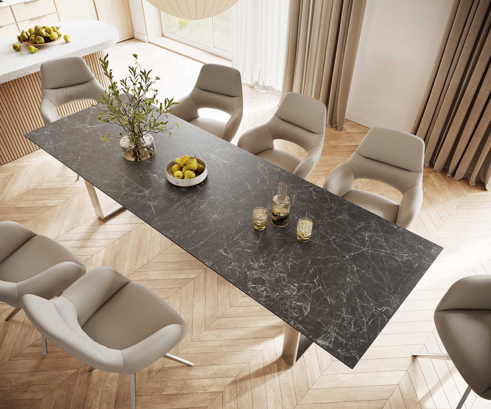 Маса 300x100 Keramik Laminam® Nero Greco Антрацит Неръждаема стомана Тесен профил Edge 3