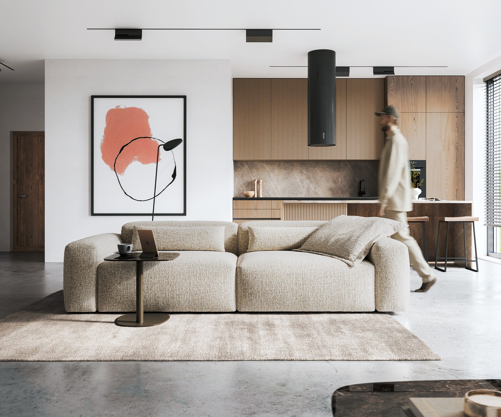 Голям диван Freestyle 280x110 cm тъкан мека бежова прошивка 1