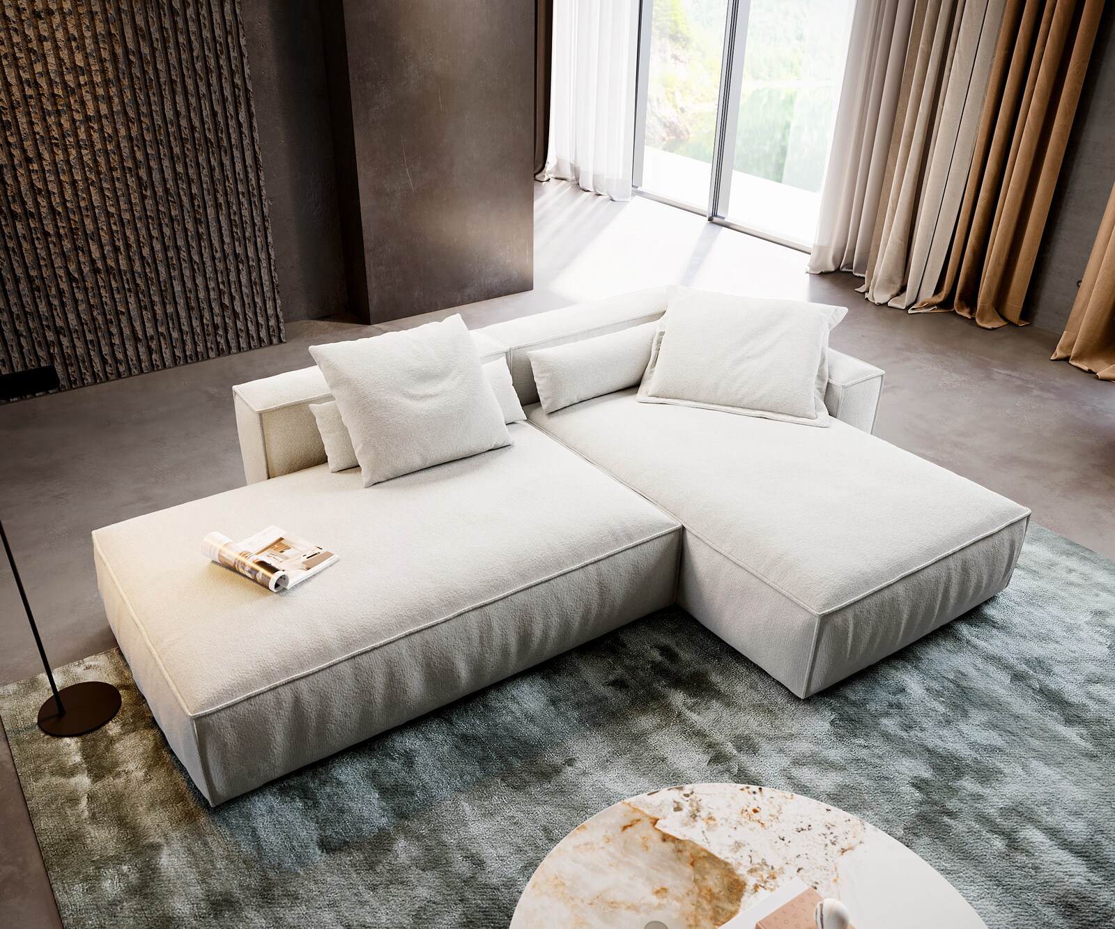 Ъглов диван Freestyle 310x200 cm Bouclé Soft Beige с тръбен шев 3