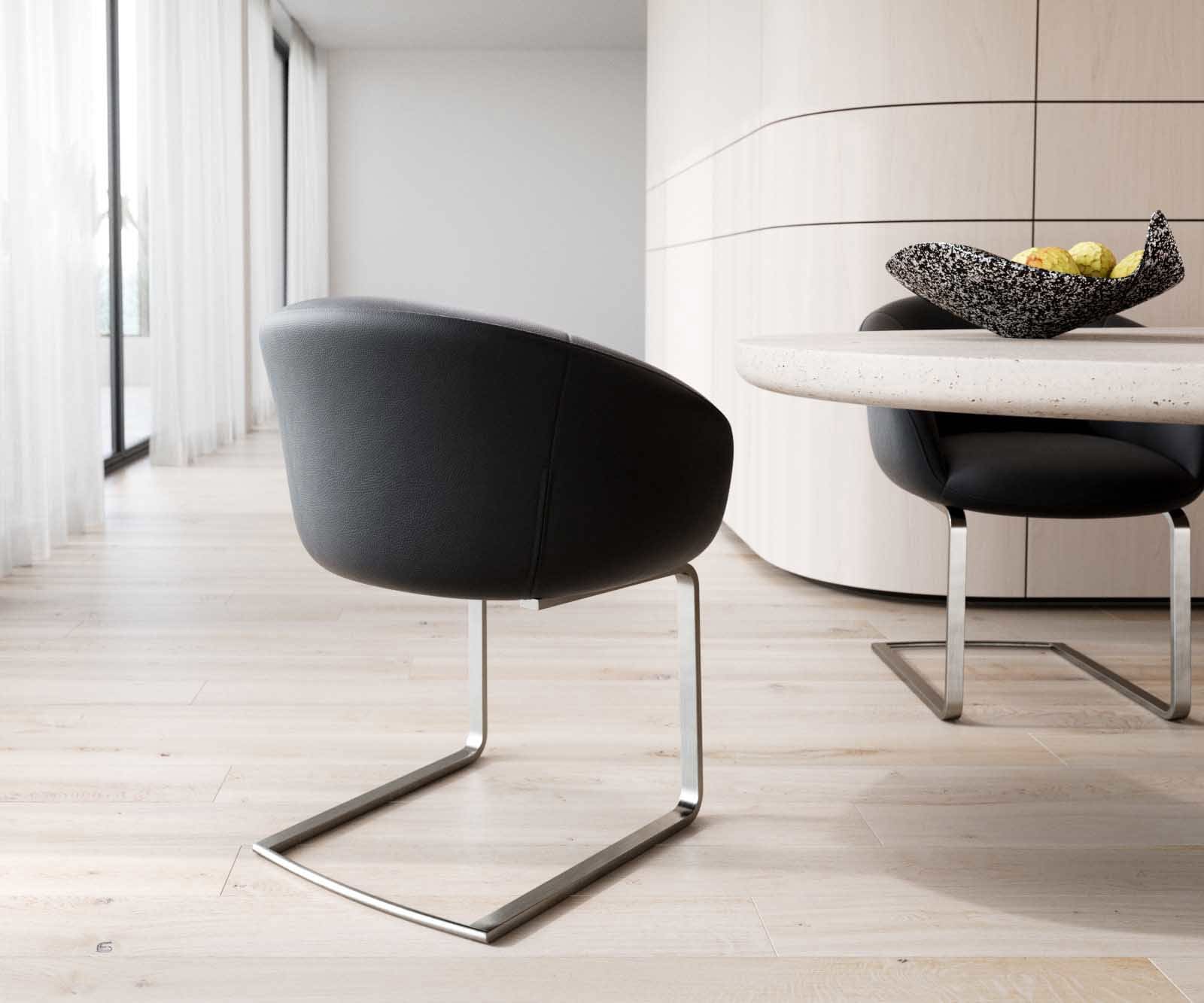 Люлеещ стол с подлакътници Естествена кожа Черен Конзолен крак плосък Неръждаема стомана Покет пружина Vinka-Flex 4 Люлеещ стол с подлакътници Естествена кожа Черен Конзолен крак плосък Неръждаема стомана Покет пружина Vinka-Flex 4