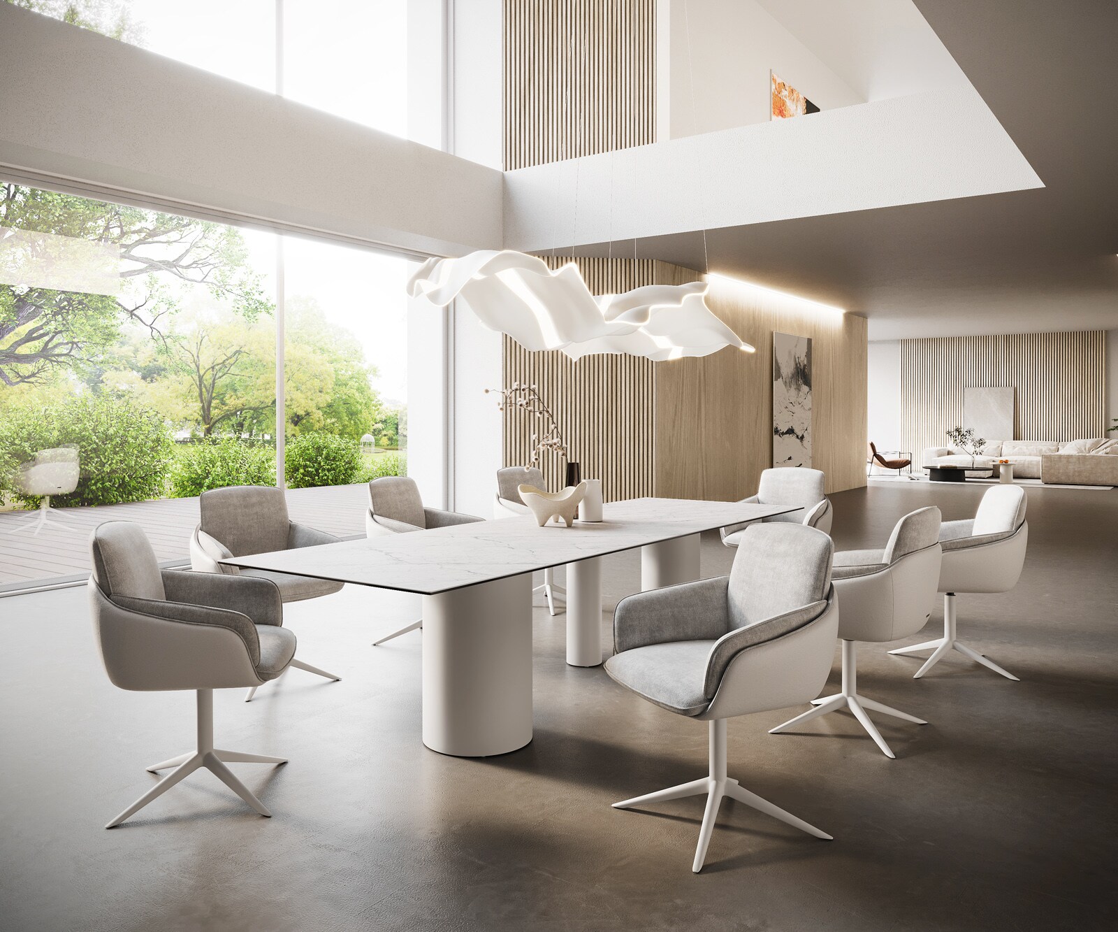 Трапезна маса Edge 300x100, керамика Laminam „®“, Statuarietto бяло, Troa метал бяло 7