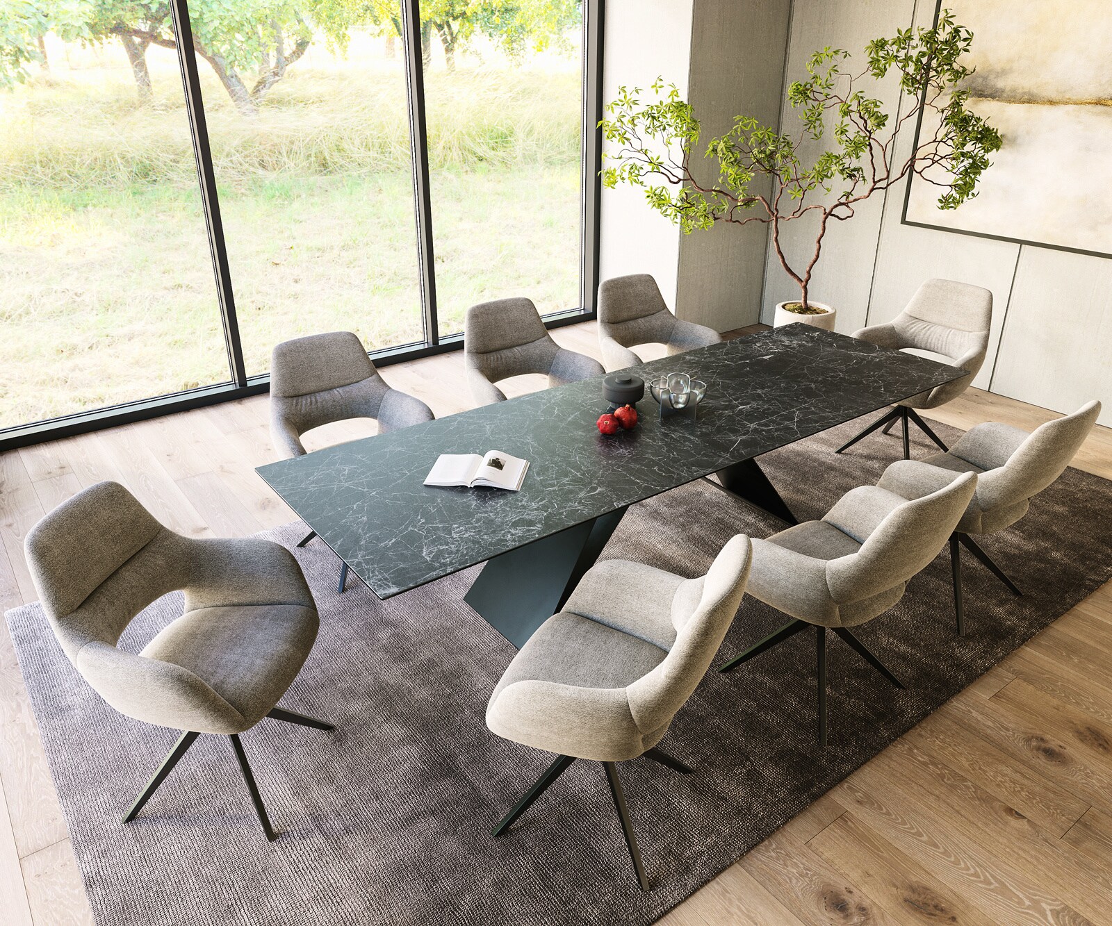 Маса 300x100cm Keramik Laminam®Nero Greco Антрацит V-среден крак Черен Edge 5