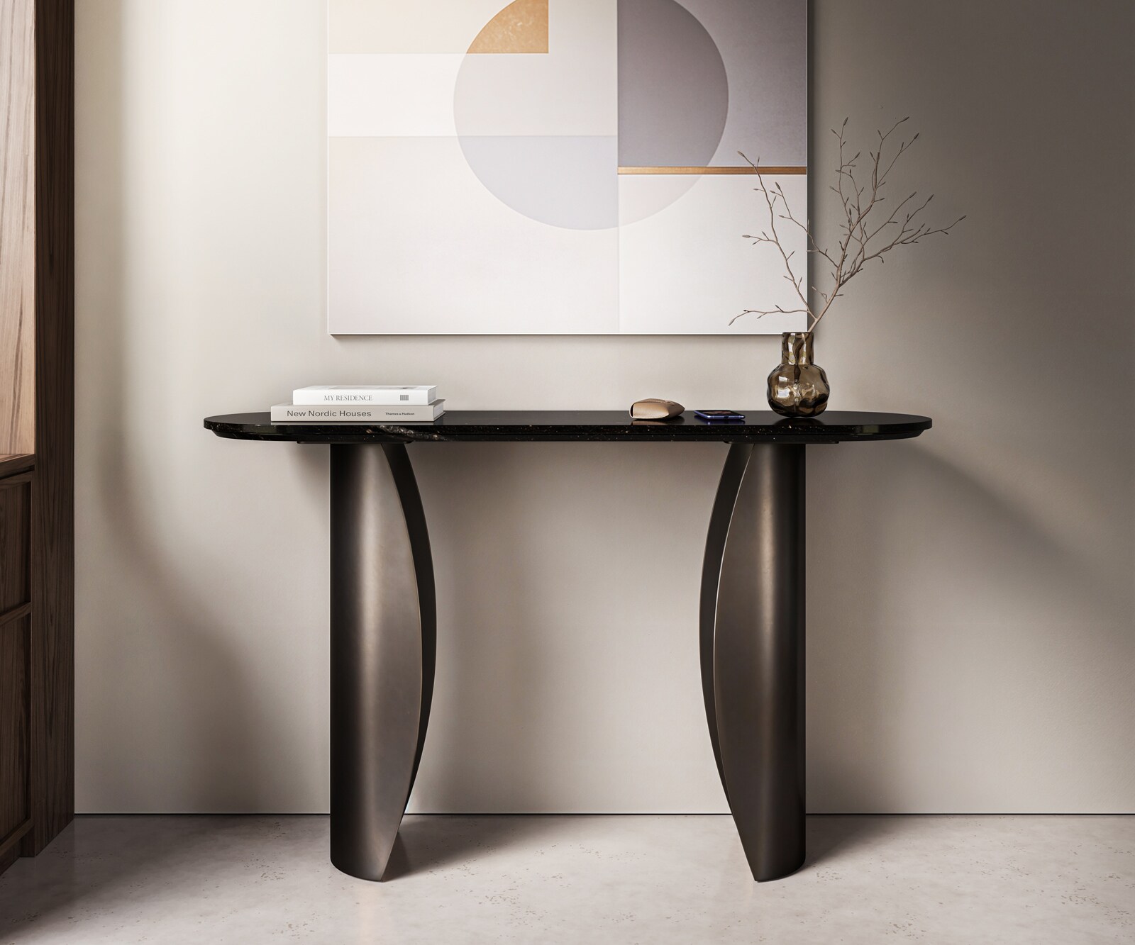 Конзолна маса Solena 135x40 см, мрамор, черно-сребрист метал, Black Antique 2