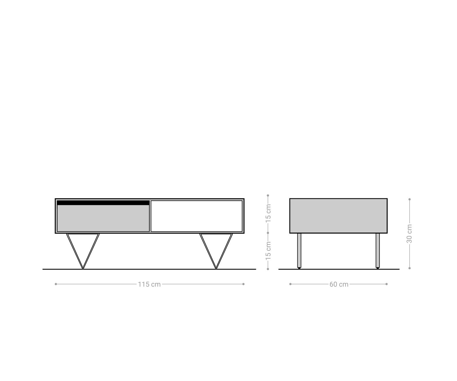 Масичка за кафе Stonegrace 115x60 cm акациево кафяв шифер 2 чекмеджета 1 отделение V-образен крак черен 4