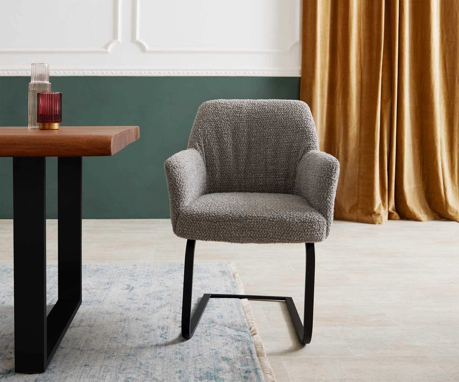 Люлеещ стол с подлакътници Букле Сребристо сив Конзолен крак плосък Черен Покет пружина Xana-Flex 1 Люлеещ стол с подлакътници Букле Сребристо сив Конзолен крак плосък Черен Покет пружина Xana-Flex 1